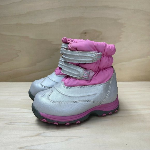 L.L.Bean Girls 251948 Hook And Loop Round Toe Silver Pink Snow Boots Size US 9 - Picture 3 of 8